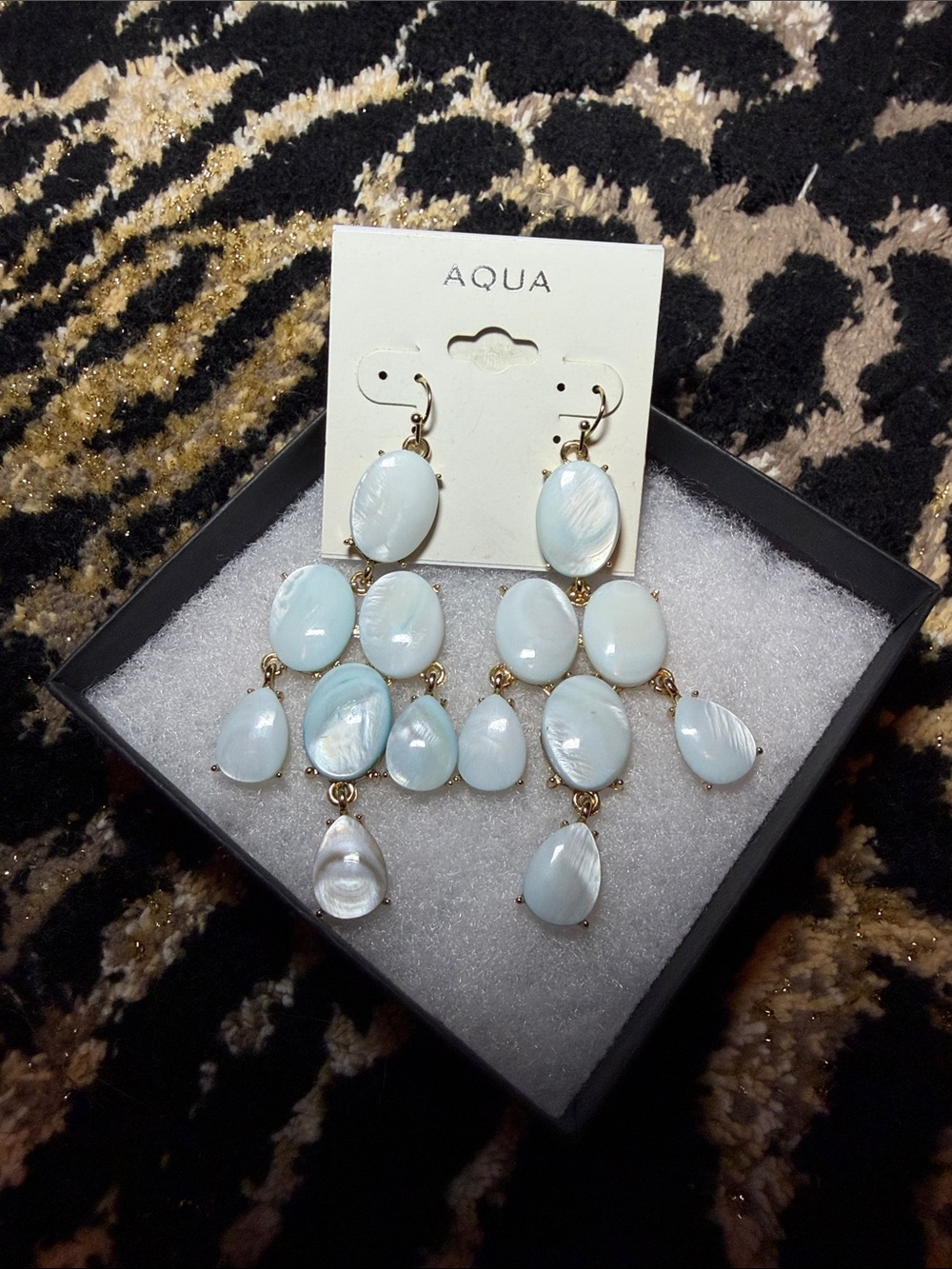 Aqua Pale Blue Multi-Teardrop Chandelier Earrings